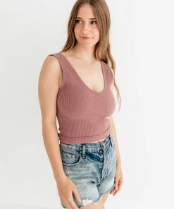 BT BEST SELLERS Izzy Ribbed Crop Tank - Vintage Mauve