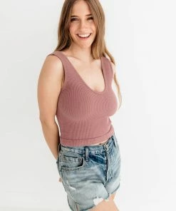 BT BEST SELLERS Izzy Ribbed Crop Tank - Vintage Mauve