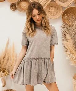 MUSTARD SEED Grant Cotton Mineral Wash Babydoll Dress - Beige BUMP FRIENDLY