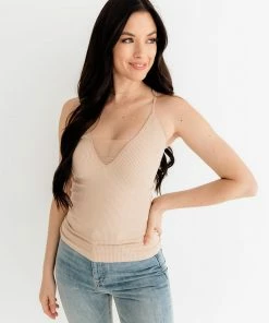 BT RESTOCKED Front Mesh Ribbed Cami - Latte
