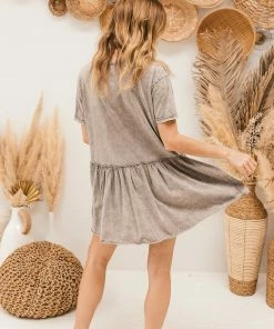 MUSTARD SEED Grant Cotton Mineral Wash Babydoll Dress - Beige BUMP FRIENDLY