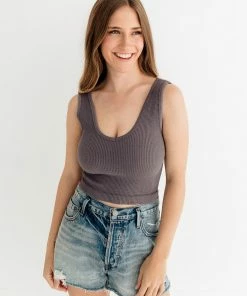 BT Izzy Ribbed Crop Tank - Charcoal BEST SELLERS