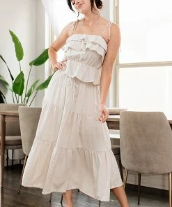 BT BEST SELLERS Maven Linen Ruffle Cami Tank Top