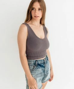 BT Izzy Ribbed Crop Tank - Charcoal BEST SELLERS
