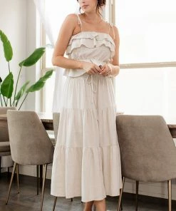 BT BEST SELLERS Maven Linen Ruffle Cami Tank Top