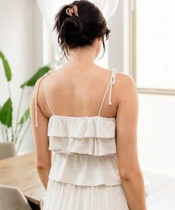 BT BEST SELLERS Maven Linen Ruffle Cami Tank Top