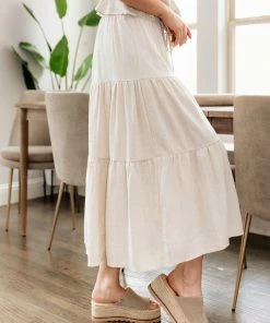 BT Maven Linen Tiered Midi Skirt
