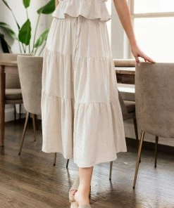 BT Maven Linen Tiered Midi Skirt