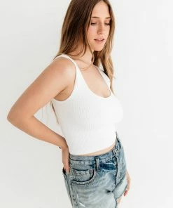 BT Brock Seamless Knit Crop Tank Top - White TOPS