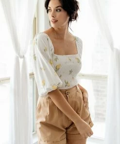 BT BEST SELLERS Lemon Zest Smocked Crop Top