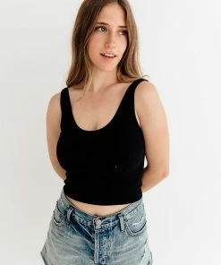 BT Brock Seamless Knit Crop Tank Top - Black