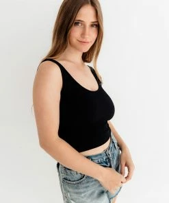 BT Brock Seamless Knit Crop Tank Top - Black
