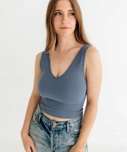 BT TOPS Weekender Seamless Crop Tank - Steel Blue