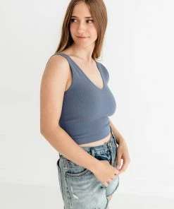 BT TOPS Weekender Seamless Crop Tank - Steel Blue