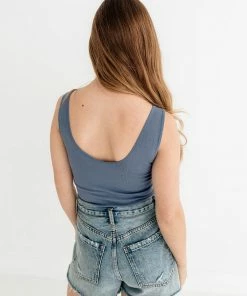 BT TOPS Weekender Seamless Crop Tank - Steel Blue