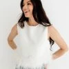 LA ROS Sutton Feather Blouse Top - White BRIDAL