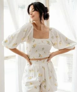 BT BEST SELLERS Lemon Zest Smocked Crop Top