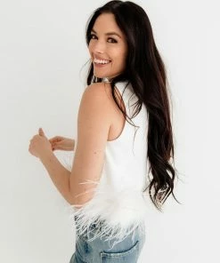 LA ROS Sutton Feather Blouse Top - White BRIDAL