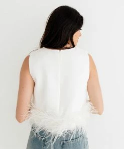 LA ROS Sutton Feather Blouse Top - White BRIDAL
