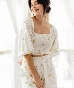 BT BEST SELLERS Lemon Zest Smocked Crop Top