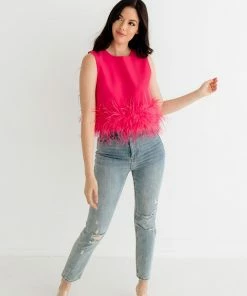 LA ROS Sutton Feather Blouse Top - Hot Pink BRIDAL