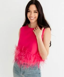 LA ROS Sutton Feather Blouse Top - Hot Pink BRIDAL 9 LA ROS Sutton Feather Blouse Top - Hot Pink BRIDAL
