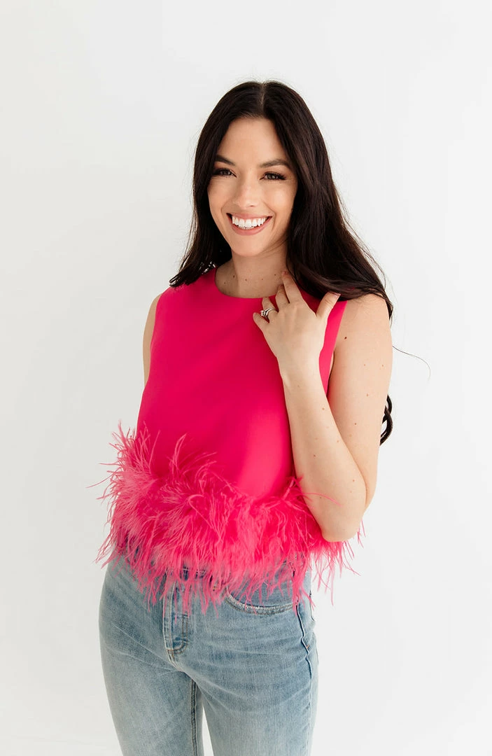 LA ROS Sutton Feather Blouse Top - Hot Pink BRIDAL 5 LA ROS Sutton Feather Blouse Top - Hot Pink BRIDAL