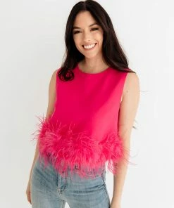 LA ROS Sutton Feather Blouse Top - Hot Pink BRIDAL