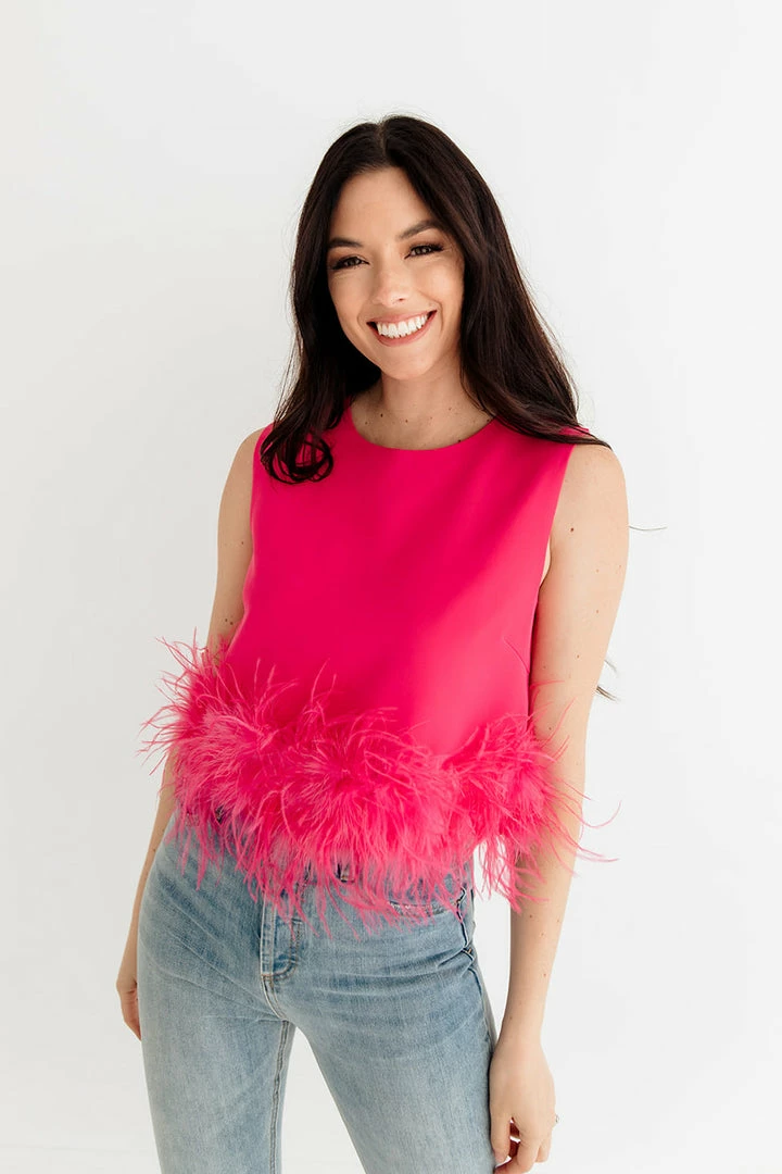 LA ROS Sutton Feather Blouse Top - Hot Pink BRIDAL 3 LA ROS Sutton Feather Blouse Top - Hot Pink BRIDAL