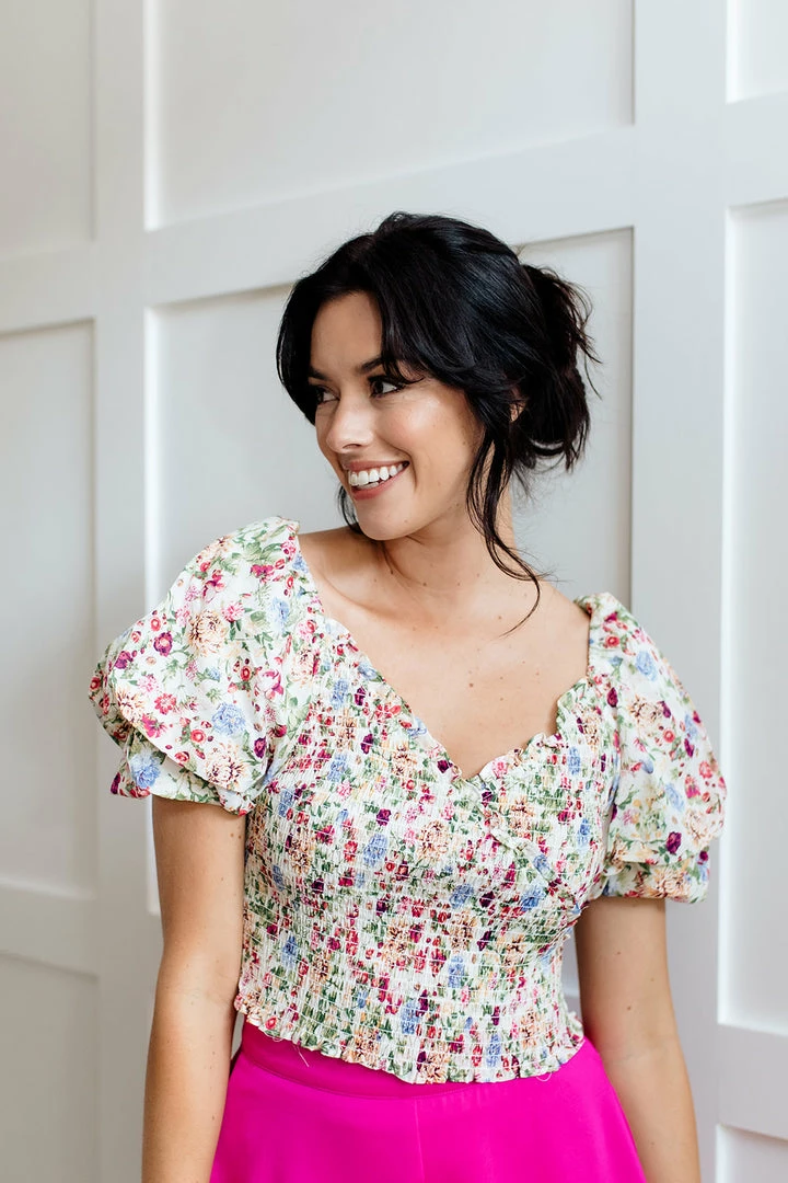 DO + BE COLLECTION TOPS Riley Floral Smocked Crop Top 3 DO + BE COLLECTION TOPS Riley Floral Smocked Crop Top