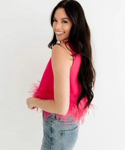 LA ROS Sutton Feather Blouse Top - Hot Pink BRIDAL 10 LA ROS Sutton Feather Blouse Top - Hot Pink BRIDAL