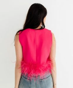 LA ROS Sutton Feather Blouse Top - Hot Pink BRIDAL 11 LA ROS Sutton Feather Blouse Top - Hot Pink BRIDAL