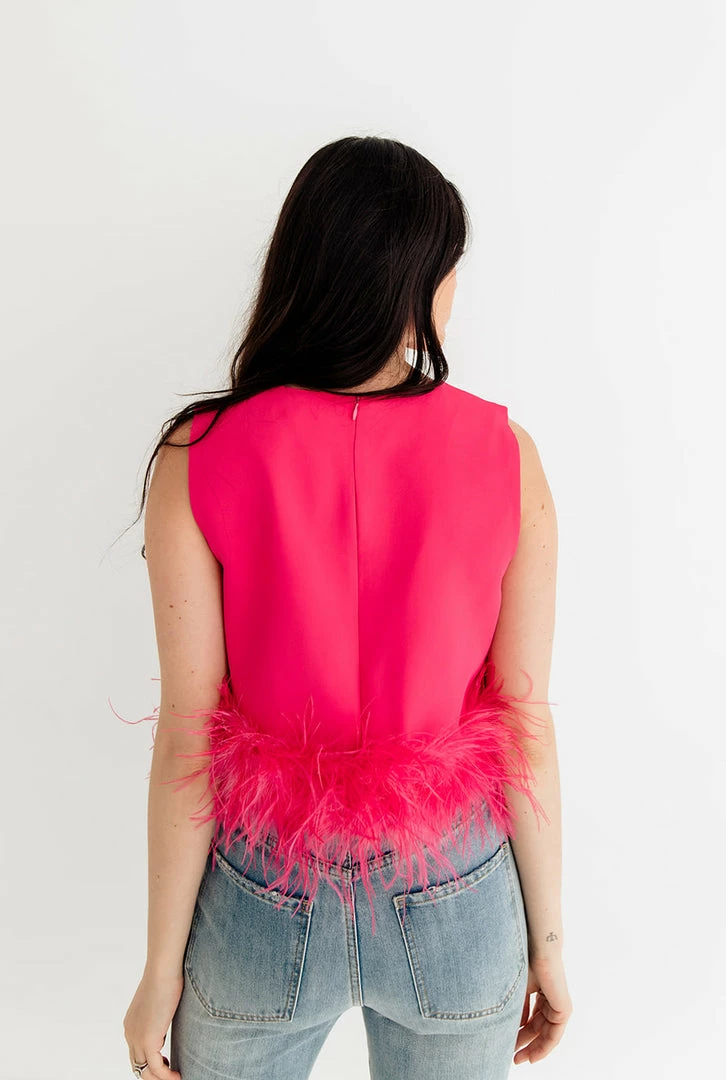 LA ROS Sutton Feather Blouse Top - Hot Pink BRIDAL 7 LA ROS Sutton Feather Blouse Top - Hot Pink BRIDAL