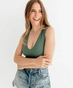 BT Jolie Ribbed Seamless Crop Top - Dark Sage TOPS