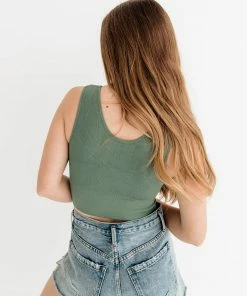 BT Jolie Ribbed Seamless Crop Top - Dark Sage TOPS