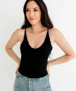 BT Forever Young Seamless Frill Ruffle Tank Top - Black