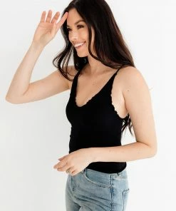 BT Forever Young Seamless Frill Ruffle Tank Top - Black