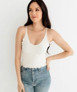 BT Forever Young Seamless Frill Ruffle Tank Top - Cream TOPS