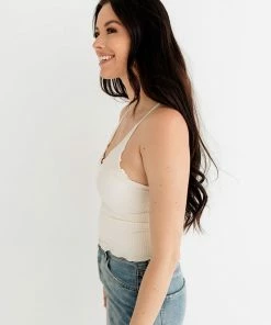 BT Forever Young Seamless Frill Ruffle Tank Top - Cream TOPS