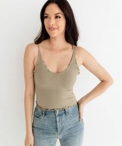 BT Forever Young Seamless Frill Ruffle Tank Top - Light Moss BEST SELLERS