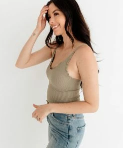 BT Forever Young Seamless Frill Ruffle Tank Top - Light Moss BEST SELLERS