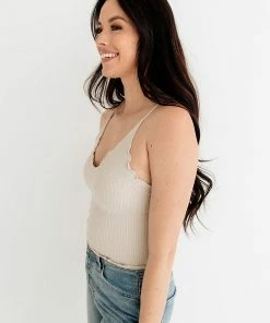 BT Forever Young Seamless Frill Ruffle Tank Top - Chalk TOPS