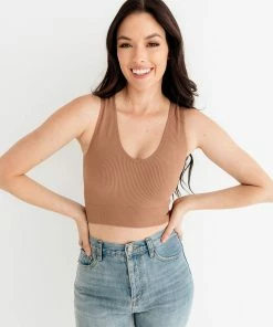 BT TOPS Meant To Be Ribbed Seamless Crop Top - Mocha