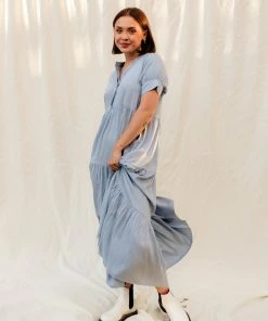 FORE COLLECTION Kept Close Tiered Maxi Dress BUMP FRIENDLY