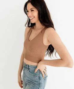 BT TOPS Meant To Be Ribbed Seamless Crop Top - Mocha