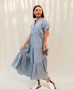 FORE COLLECTION Kept Close Tiered Maxi Dress BUMP FRIENDLY