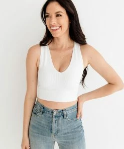 BT Meant To Be Ribbed Seamless Crop Top - White TOPS