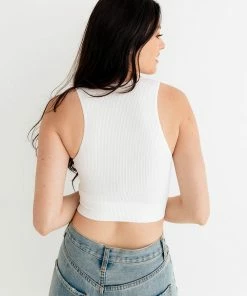 BT Meant To Be Ribbed Seamless Crop Top - White TOPS