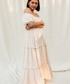 FORE COLLECTION BUMP FRIENDLY Field Of Love Ruffle Tiered Maxi Dress- Cream