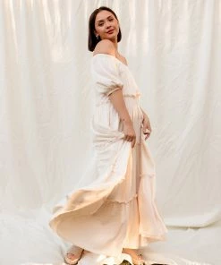 FORE COLLECTION BUMP FRIENDLY Field Of Love Ruffle Tiered Maxi Dress- Cream